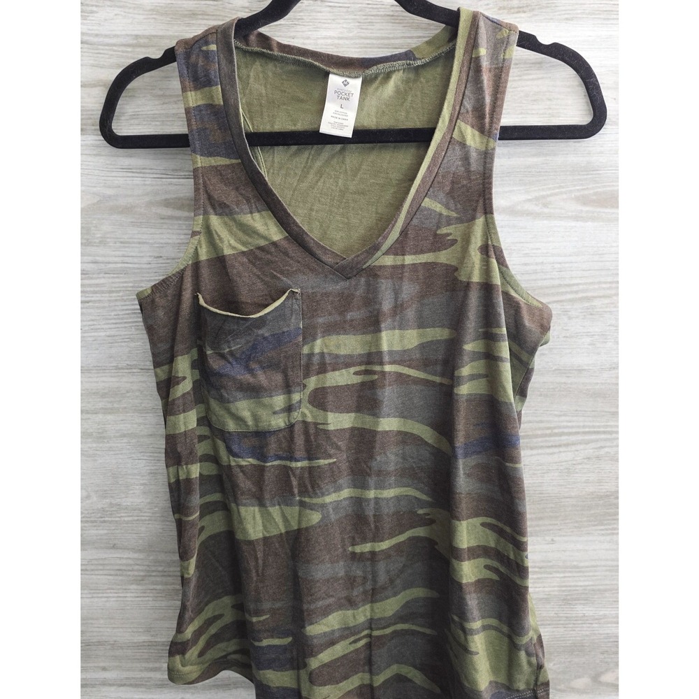 Members Mark Everyday Pocket Tank Womens Large Lg Camouflage Green Brown Black